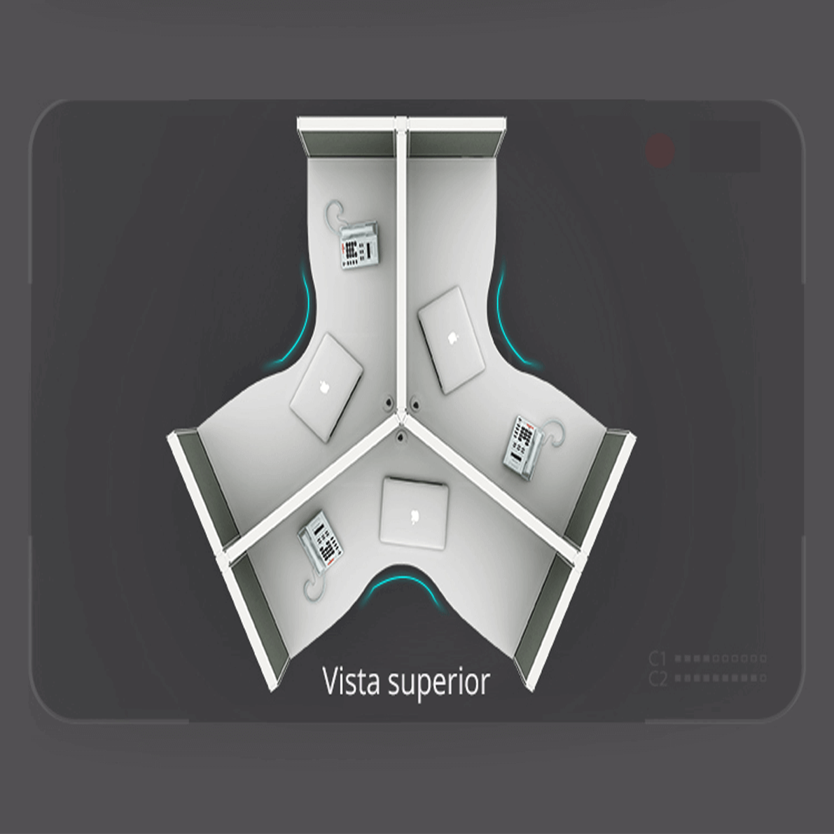 Moderno divisor para 3 personas muy espaciosa.