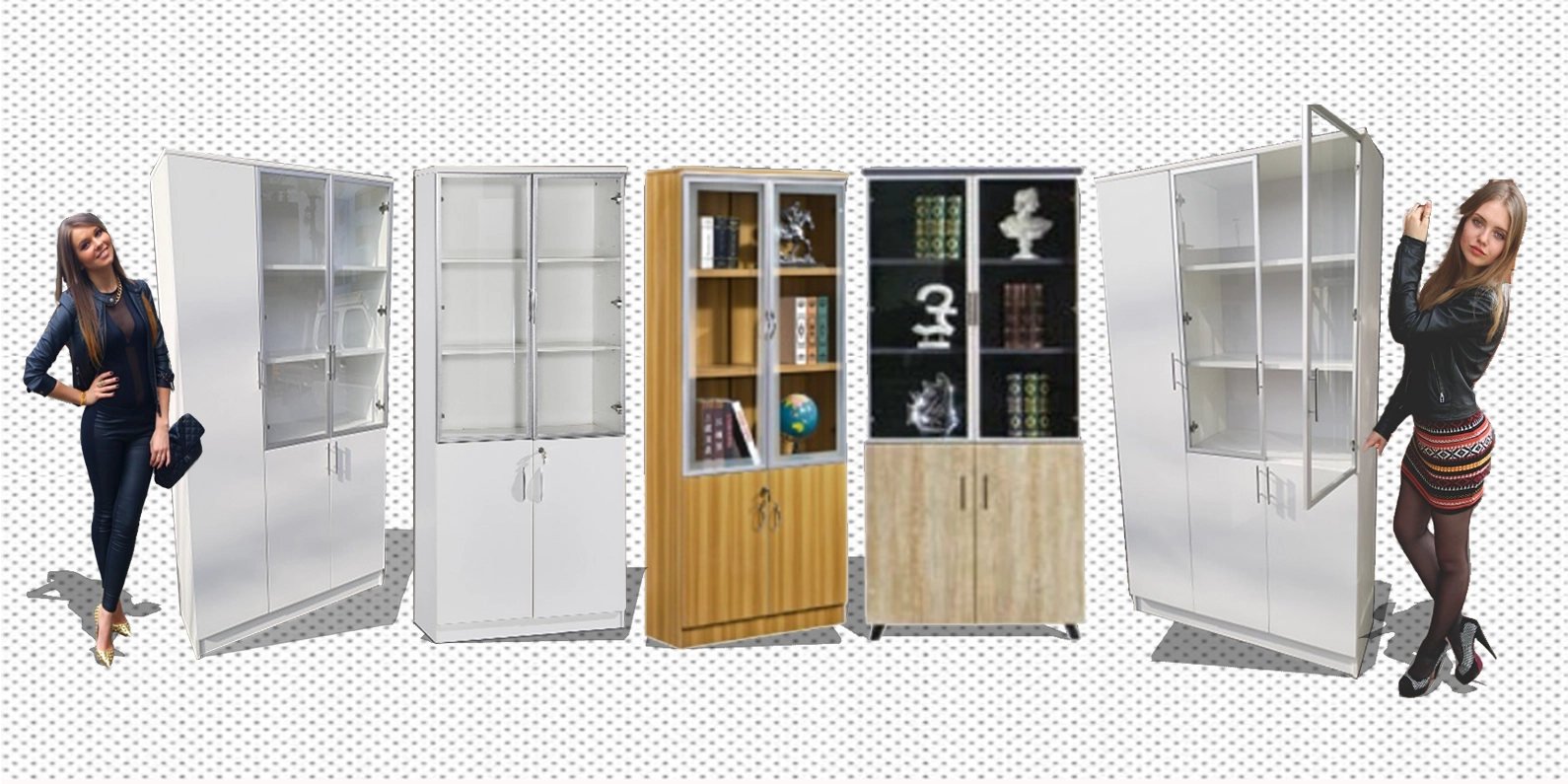 Estante biblioteca distribuida 3 divisiones en la parte superior. Lleva 2 puertas batientes con marco de aluminio o melamina con vidrio incoloro de 4 mm.